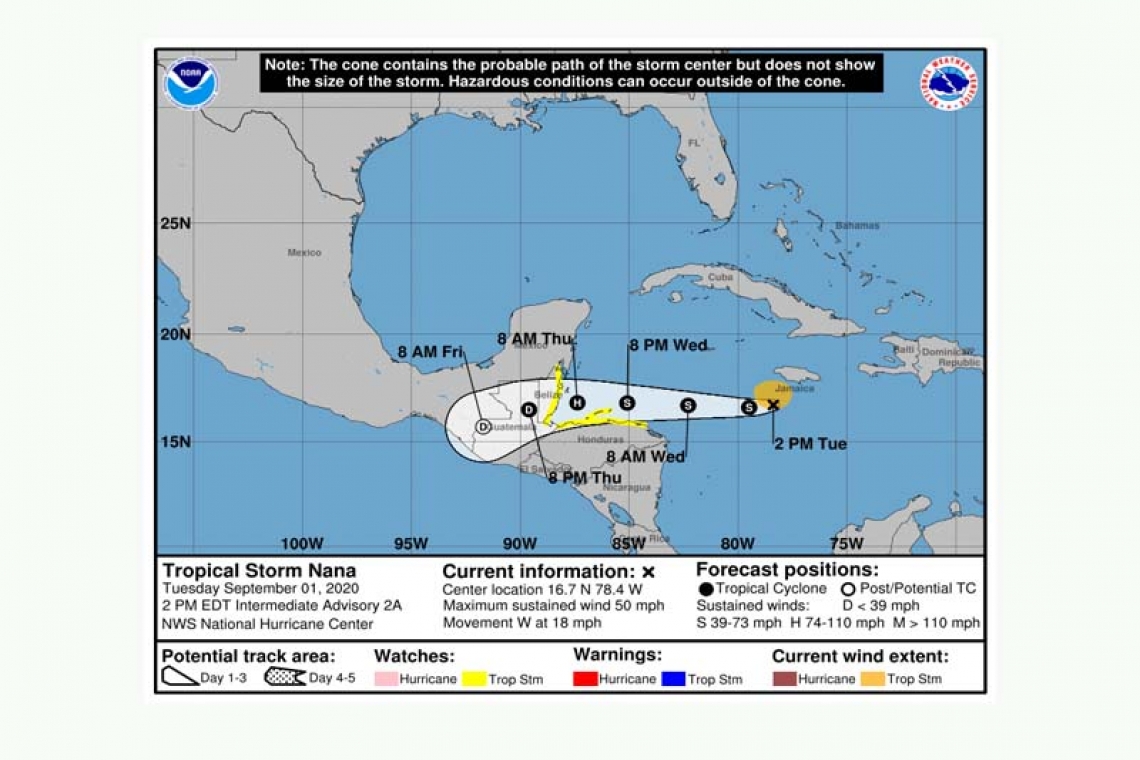 ...RECONNAISSANCE AIRCRAFT FINDS TROPICAL STORM NANA GETTING A LITTLE BETTER ORGANIZED SOUTHWEST OF JAMAICA...