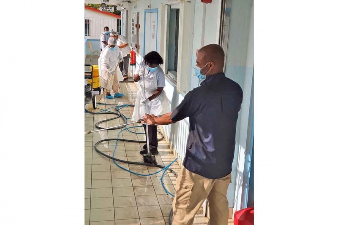 Sanitisation takes place at the  Queen Beatrix Medical Centre