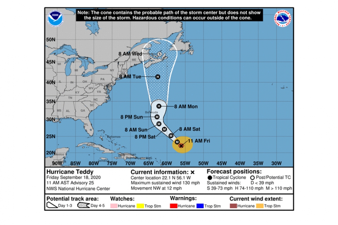 ...POWERFUL TEDDY CONTINUES TO CHURN OVER THE CENTRAL ATLANTIC...