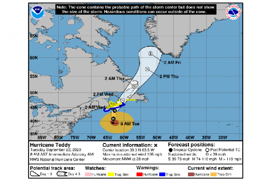 ...TEDDY FORECAST TO BRING HEAVY RAIN, STRONG WINDS AND DESTRUCTIVE WAVES TO NOVA SCOTIA...