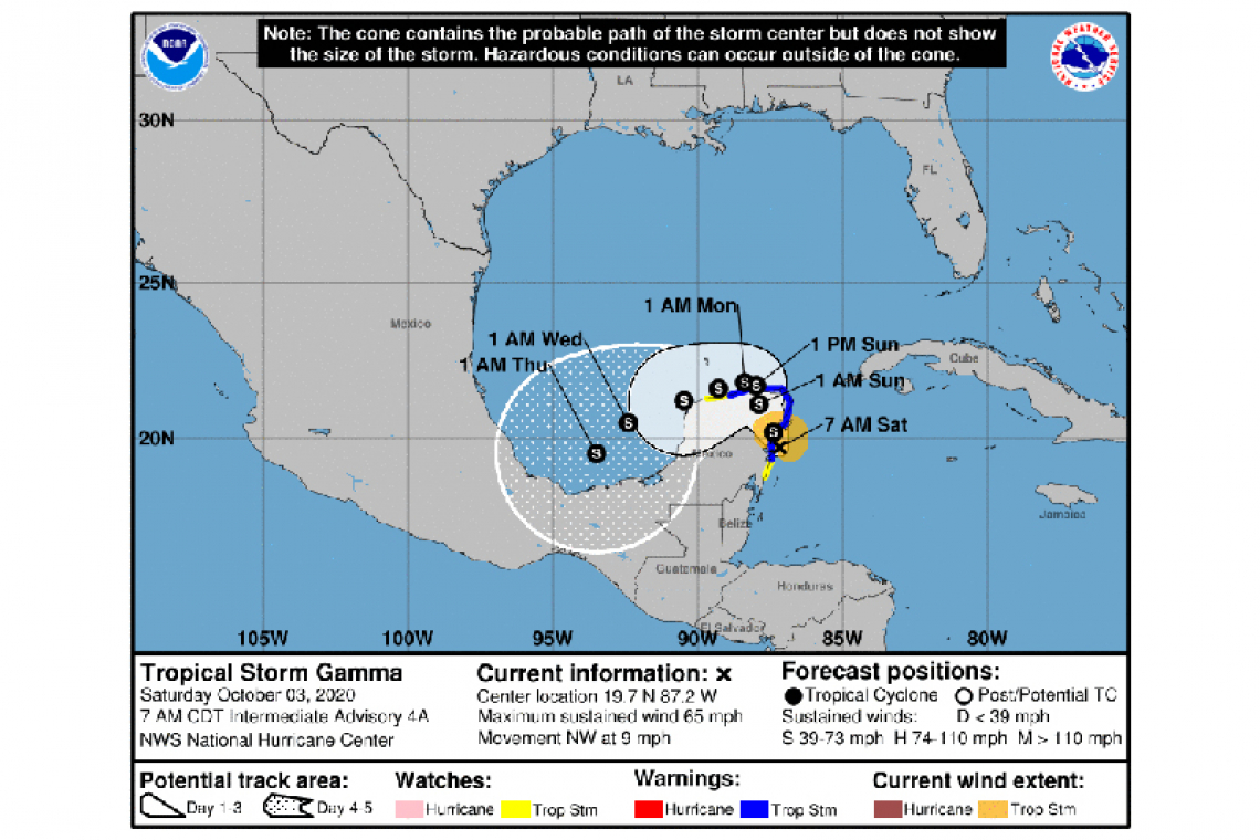 ...GAMMA STRENGTHENS SOME MORE AS IT APPROACHES THE EAST COAST OF THE YUCATAN PENINSULA...