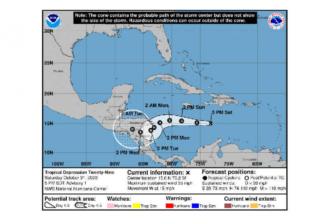 ...TROPICAL DEPRESSION FORMS OVER THE CENTRAL CARIBBEAN SEA...