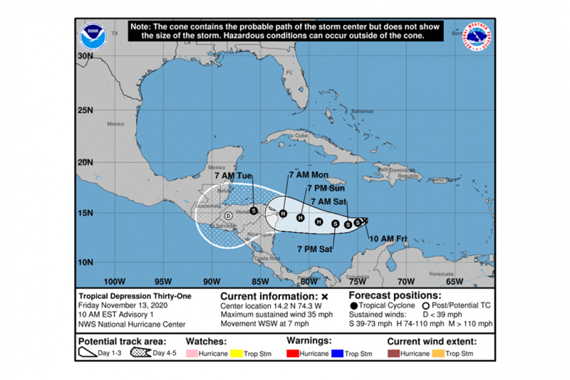 ...NEW TROPICAL DEPRESSION FORMS IN THE CENTRAL CARIBBEAN SEA...