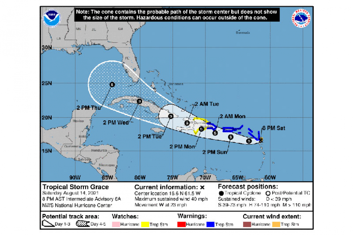 Tropical Storm Grace Intermediate Advisory Number 6A 800 PM AST Sat Aug 14 2021