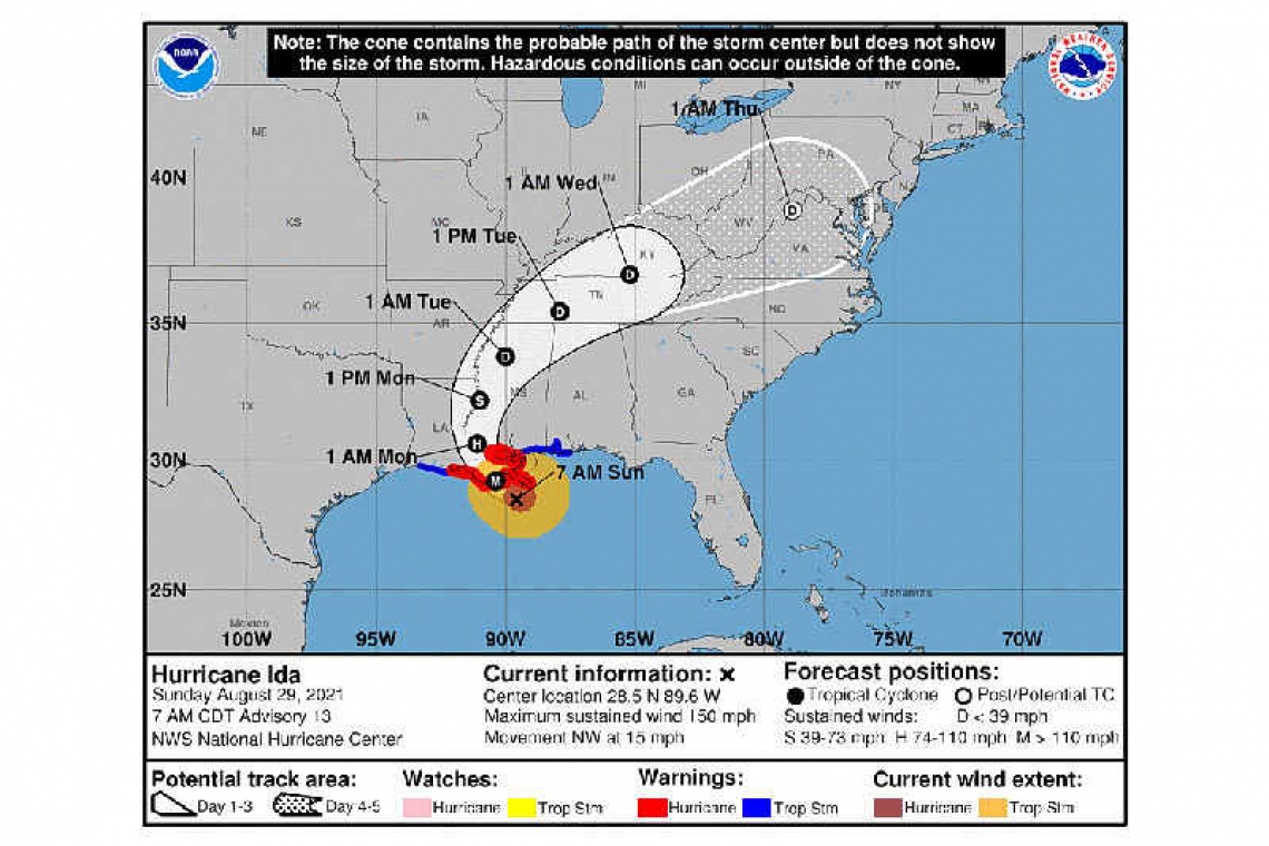 EXTREMELY DANGEROUS CATEGORY 4 HURRICANE IDA EXPECTED TO MAKE LANDFALL IN SOUTHEASTERN LOUISIANA IN THE NEXT FEW HOURS