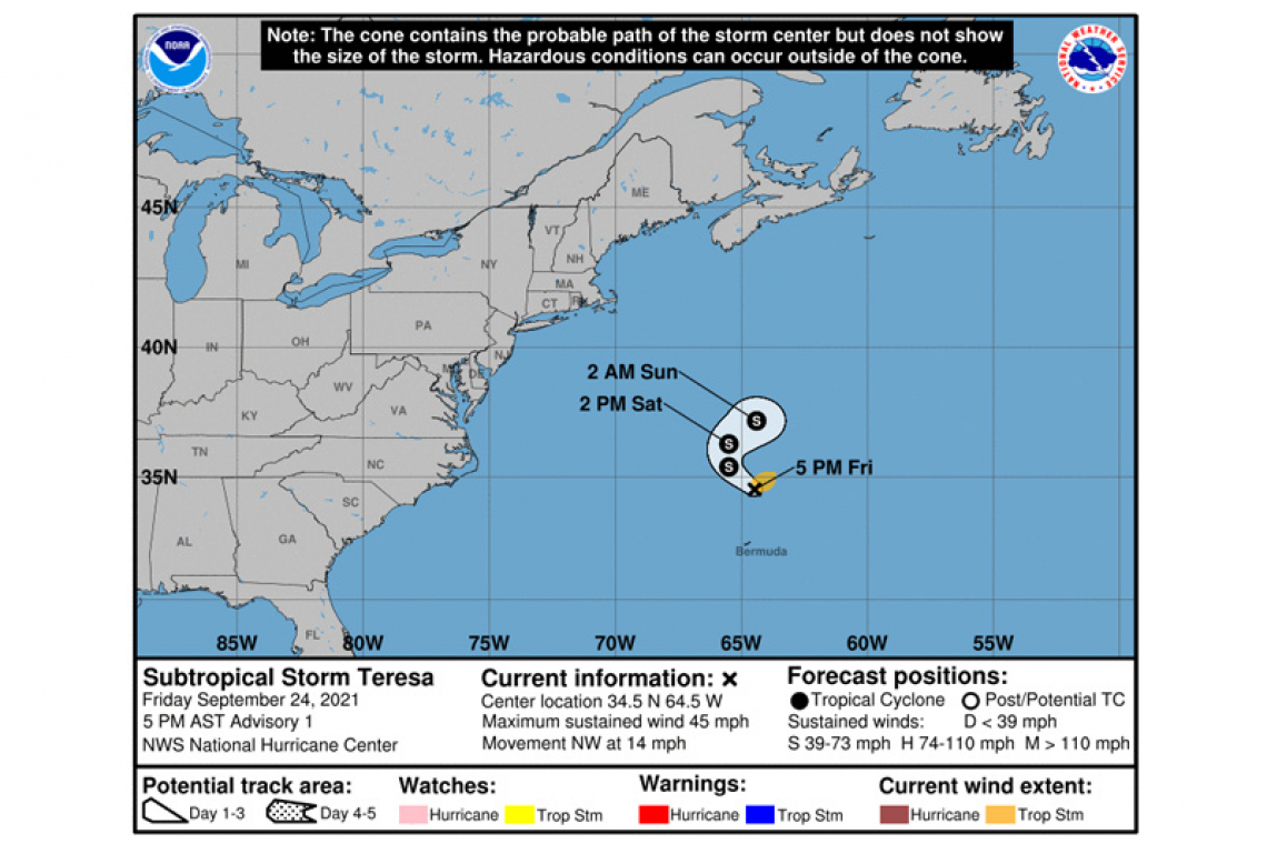 ...SUBTROPICAL STORM TERESA FORMS NORTH OF BERMUDA...