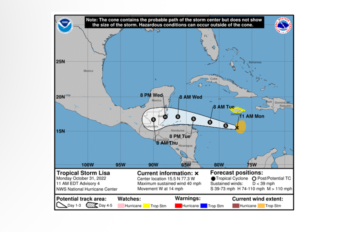 ...UPDATE: DISTURBANCE BECOMES TROPICAL STORM LISA IN THE CENTRAL CARIBBEAN SEA...
