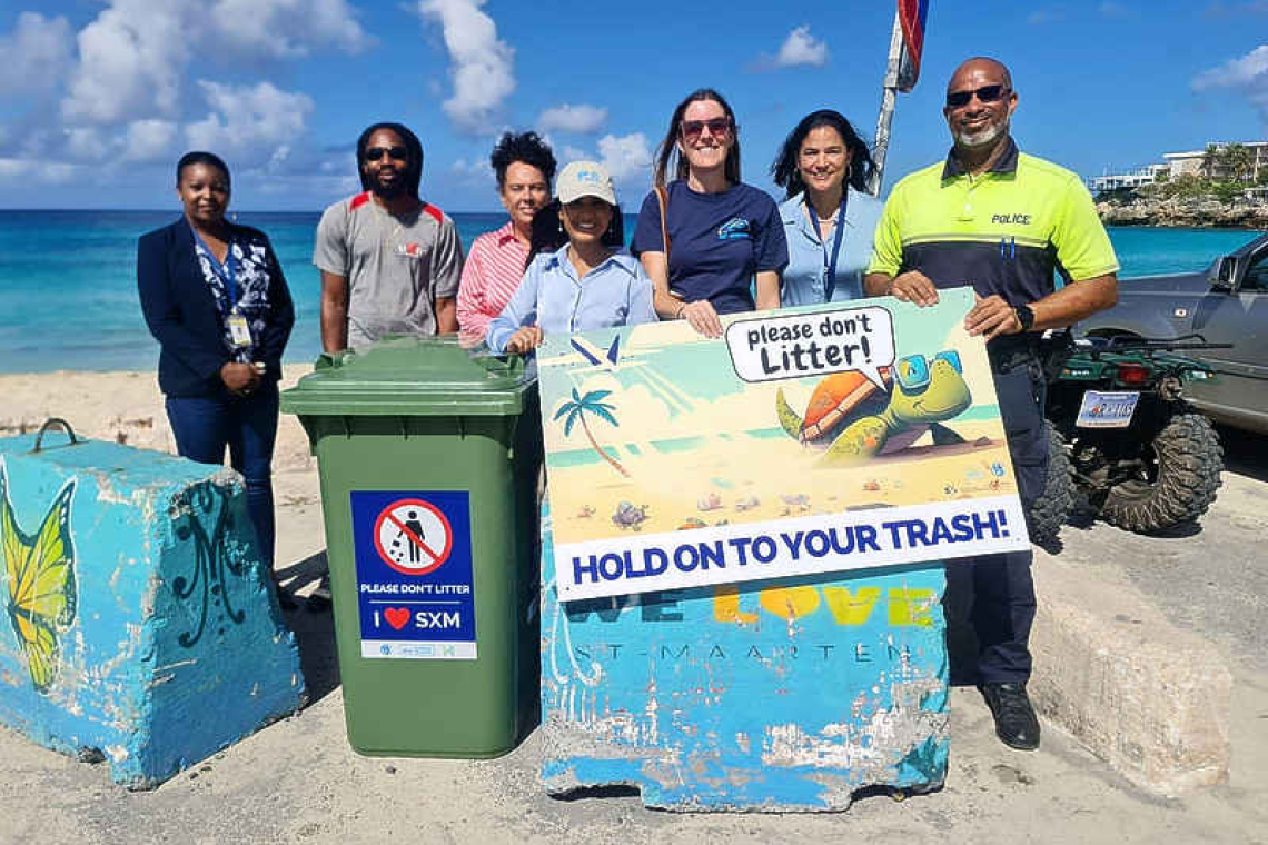       First of ten anti-littering signs  placed, starting at Maho Beach