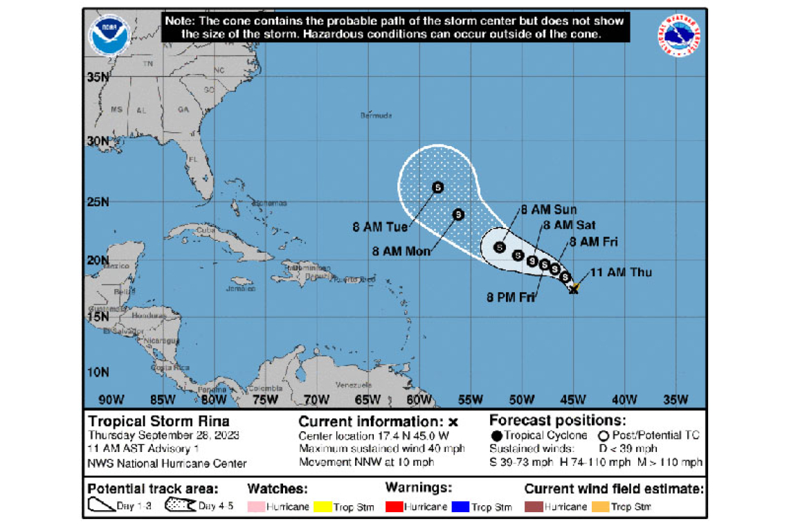 ...TROPICAL STORM RINA FORMS OVER THE CENTRAL TROPICAL ATLANTIC...