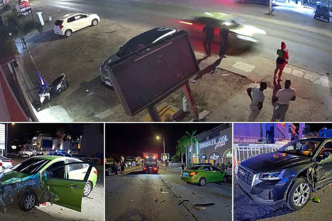 Speeding car slams into vehicles in  front of night club endangering public