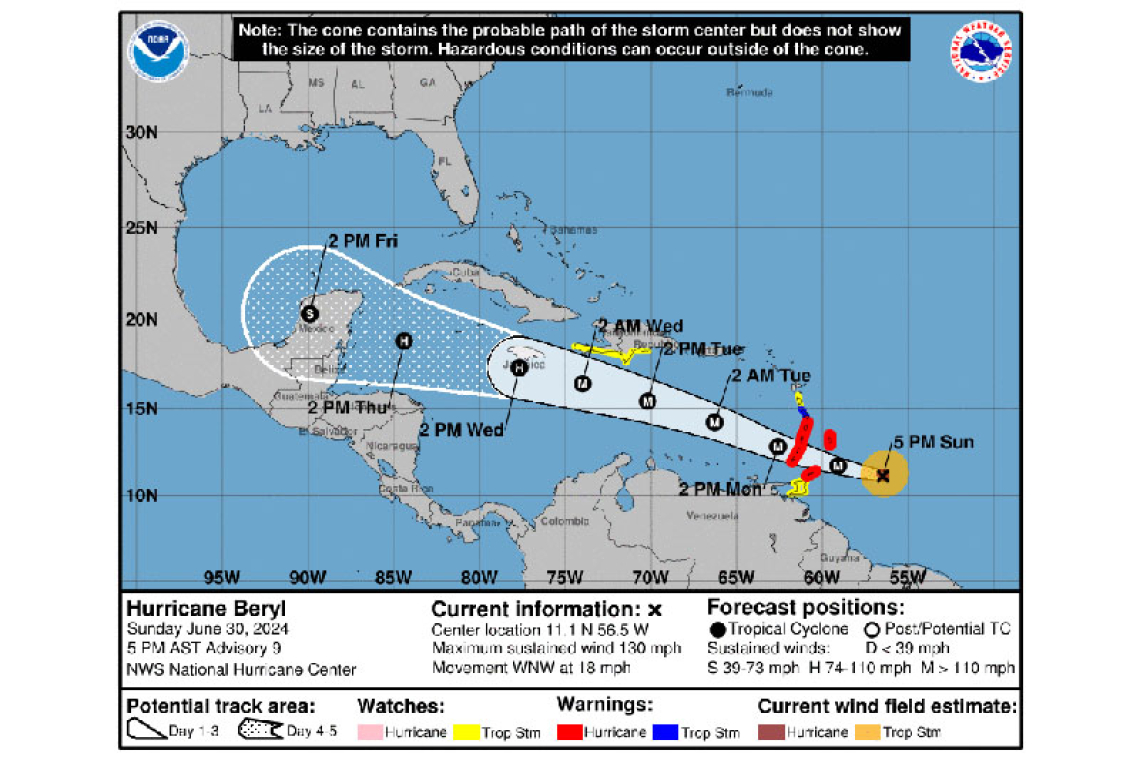 v...UPDATE: EXTREMELY DANGEROUS CATEGORY 4 BERYL APPROACHING THE WINDWARD ISLANDS...     ...LIFE-THREATENING WINDS AND STORM SURGE EXPECTED THERE BEGINNING  EARLY MONDAY MORNING...