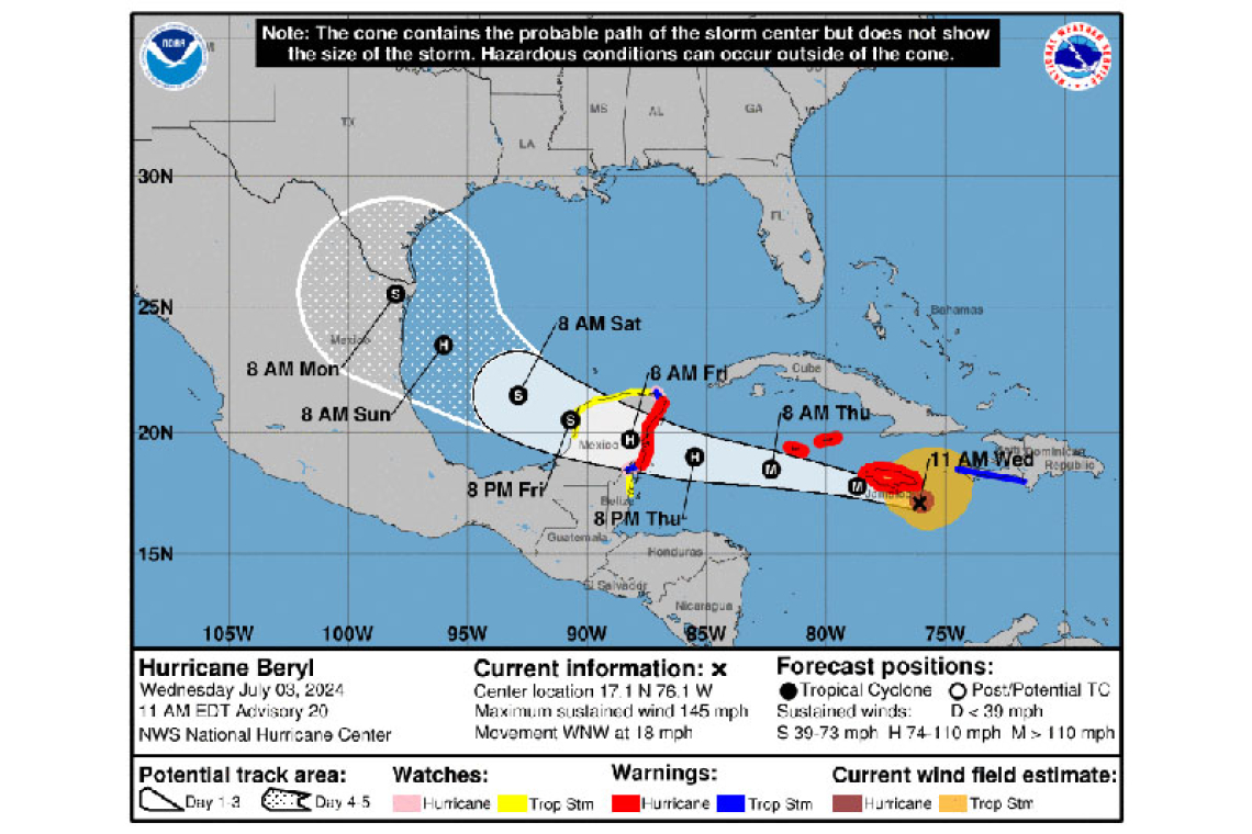 ...TROPICAL STORM CONDITIONS SPREADING ACROSS JAMAICA WITH HURRICANE CONDITIONS EXPECTED DURING THE NEXT SEVERAL HOURS...     ...EYE OF BERYL EXPECTED TO APPROACH THE CAYMAN ISLANDS TONIGHT INTO THURSDAY...   