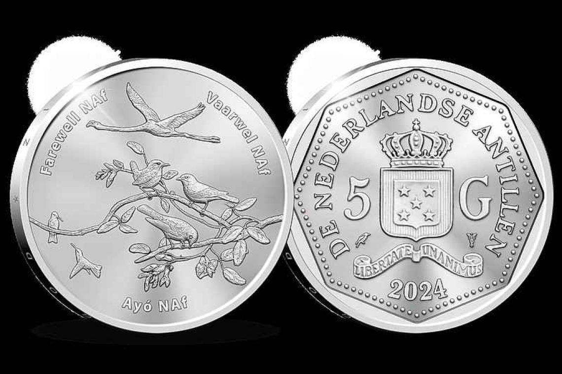 First strike of commemorative  farewell Antillean guilder coin