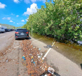    Great Salt Pond overflowing onto  W.J.A. Nisbeth Road parking lot