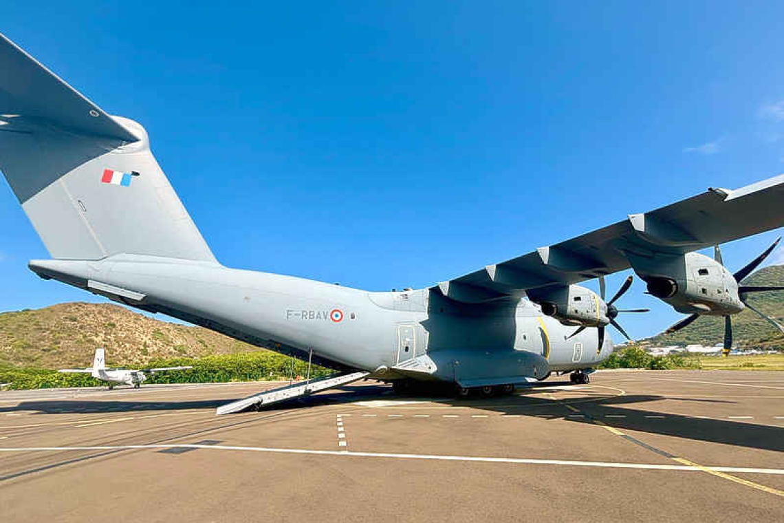 Airbus A400M military aircraft on  exercise at Grand Case Airport